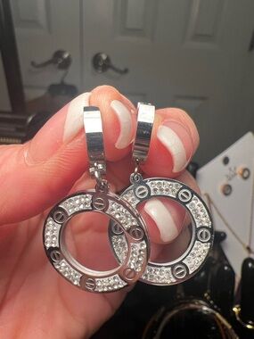 Silver Crystal Hoop Drop Earrings - Women Jewelry